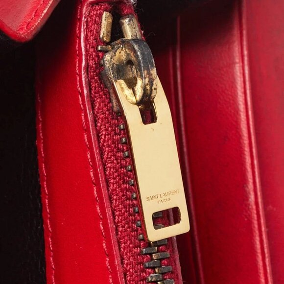Yves Saint Laurent Red Leather Monogram Wallet on Chain Bag - Picture 9 of 12